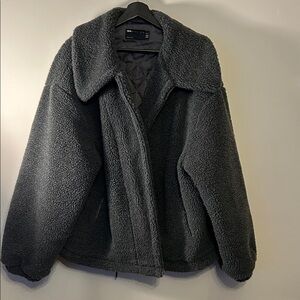 ASOS DESIGN Curve borg jacket with collar detail in charcoal